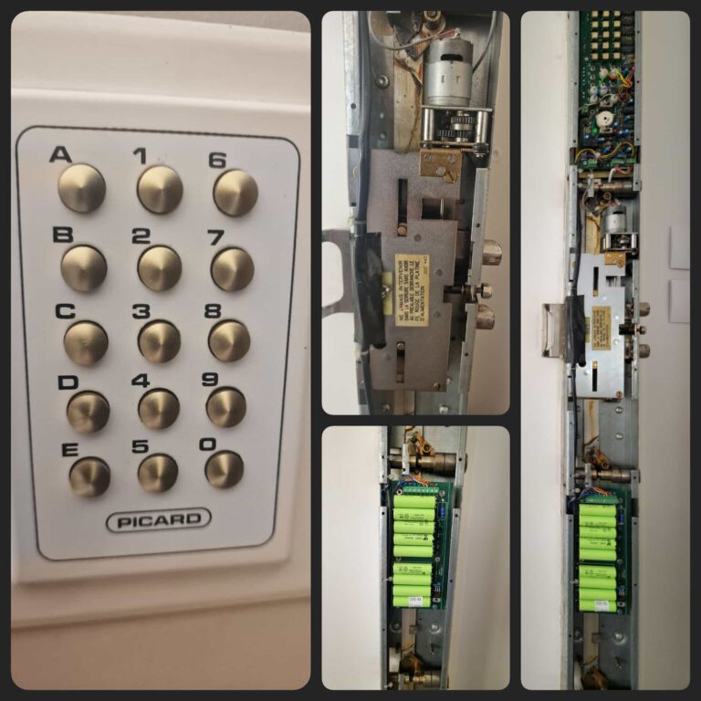 Serrure électronique Picard à clavier, mécanisme visible